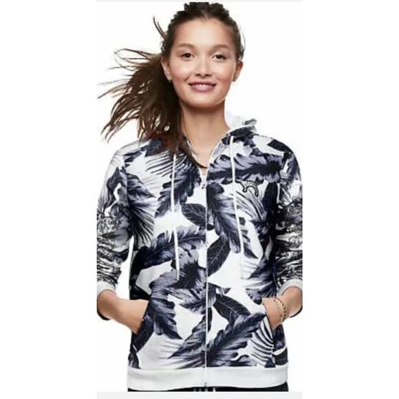 PINK Y2K Victorias Secret Track Jacket Small Bling Sequin Palm Printed Hoodie - Picture 2 of 6